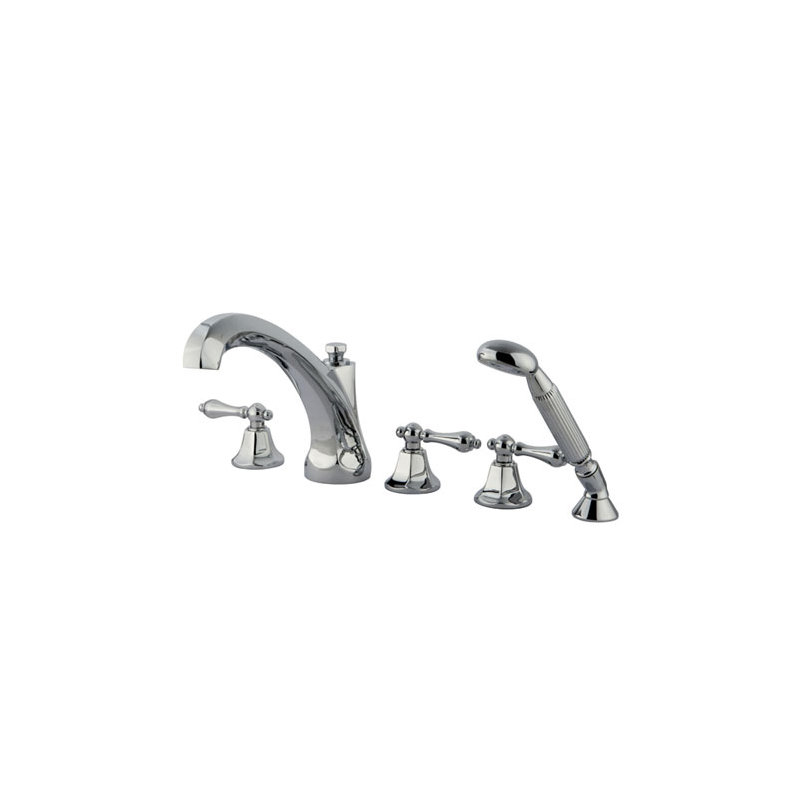 Universal Triple Handle Deck Mounted Roman Tub Faucet with Handshower, Polished Chrome