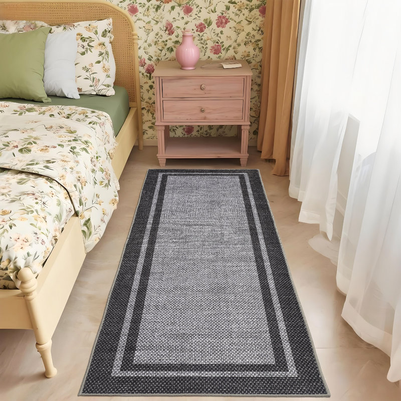 Modern Bordered Area Rug Washable Rug for Living Room, Neutral Minimalist Carpet, Soft Thin Low Pile Non Shedding Floor Covering, Indoor Foldable Non Slip Mat for Bedroom