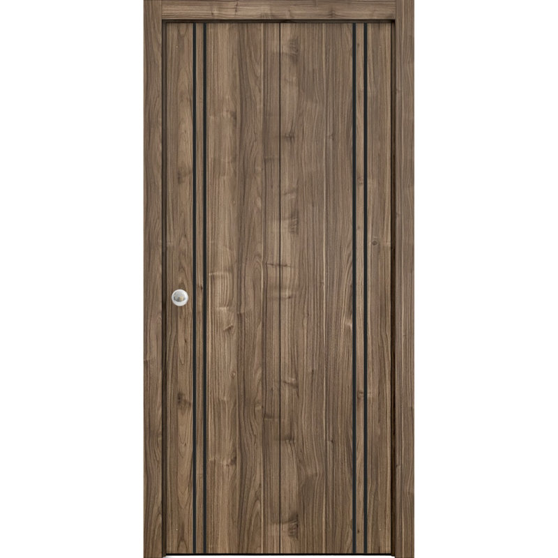Porte pliante en bois massif massif, 72 po x 84 po, Noyer