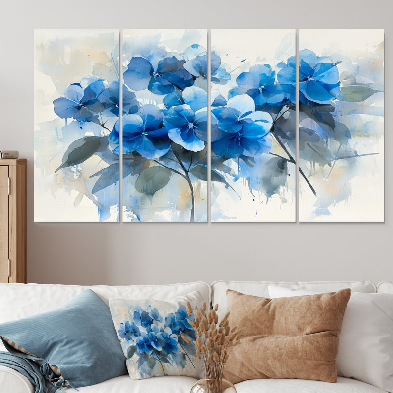 Hydrangea As Brush Strokes I - Décoration murale hydrangea - Art mural traditionnel, 4, H 28 po x l 48 po