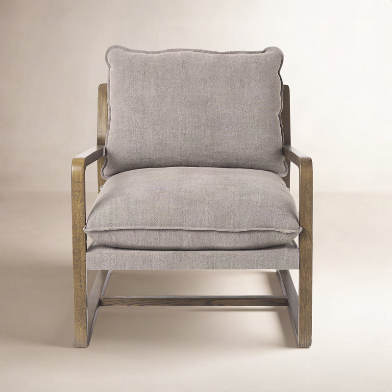 Windy Upholstered Armchair, Gray Cotton Blend, Dark Brown