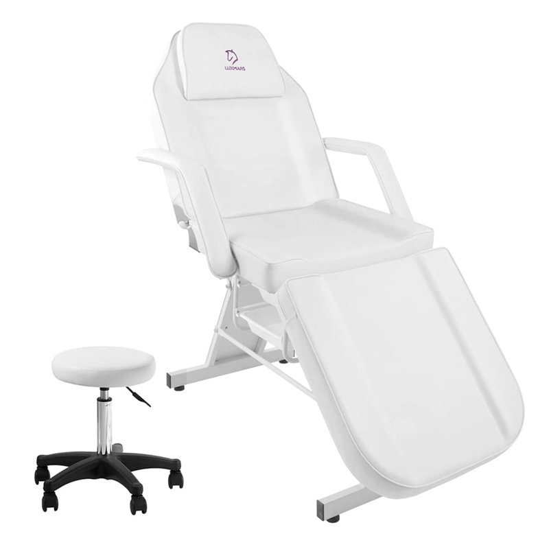  Tête de lit multifonctionnelle réglable de 73 pouces avec tabouret et équipement de massage, Blanc, Blanc