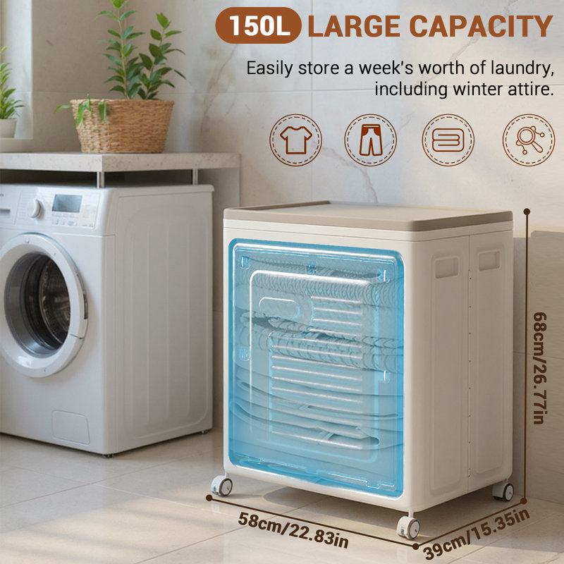 Panier à linge pliable 150L avec couvercle