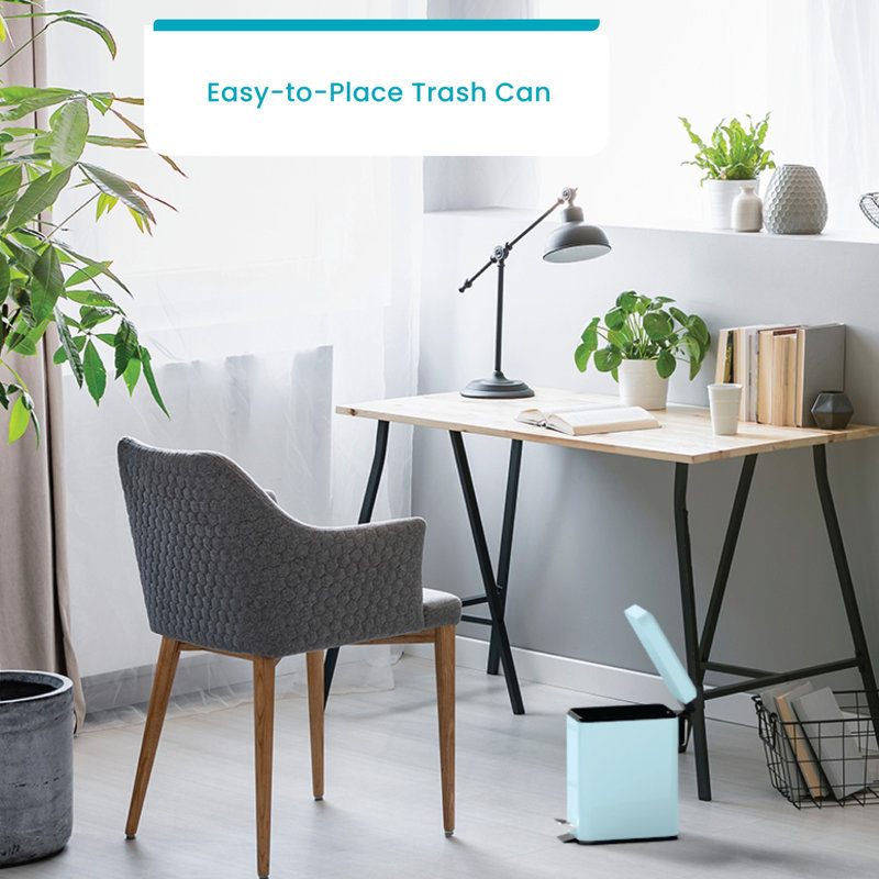 Ensemble de 3 poubelles minces en acier inoxydable 1,3 gallon avec pédale et couvercle à fermeture lente Home Zone Living