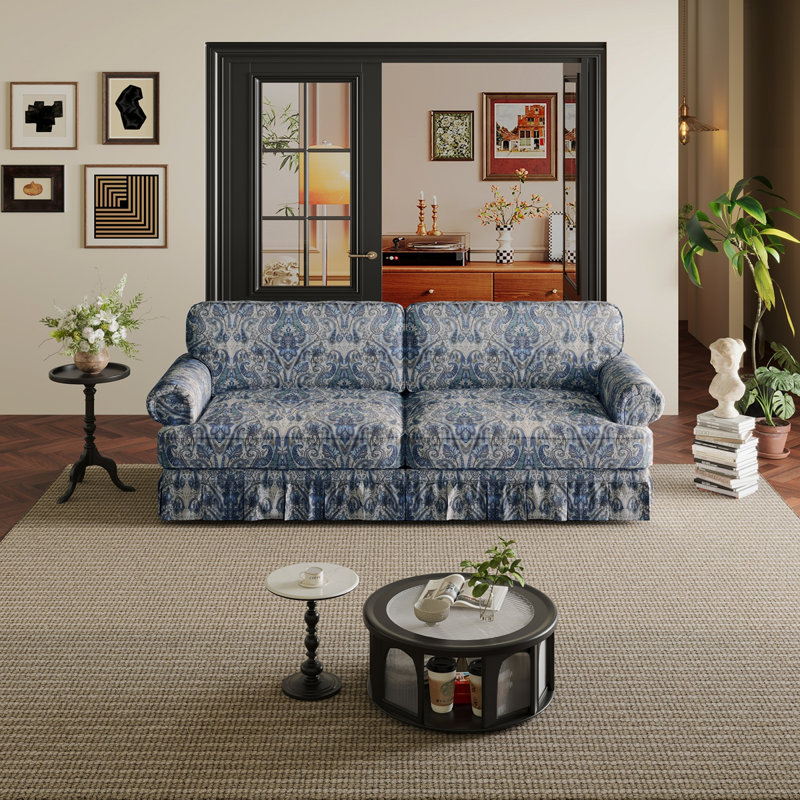Canapé 4 places Rylith, Motif floral bleu, 4, H 33,5 po x l 93,7 po x P 38,2 po