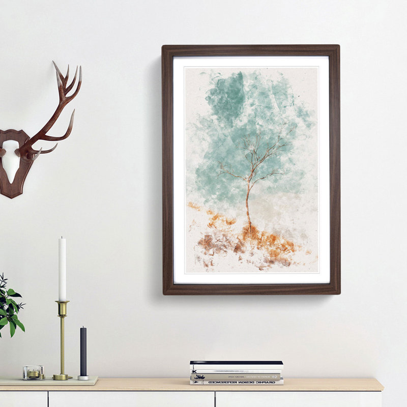 Lonely Tree - Framed Print, 33cm H x 24cm W x 2cm D, Walnut Framed