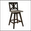 Ensemble de 2 chaises à hauteur de comptoir pivotantes à 360 degrés avec dossier en X et bois d'hévéa massif pour la cuisine et la salle à manger-2079609108