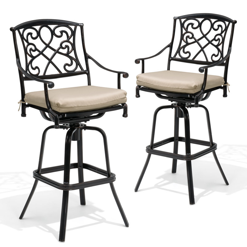 Tabouret de bar pivotant en aluminium 29,7 po Roark avec coussin Sunbrella, Beige clair