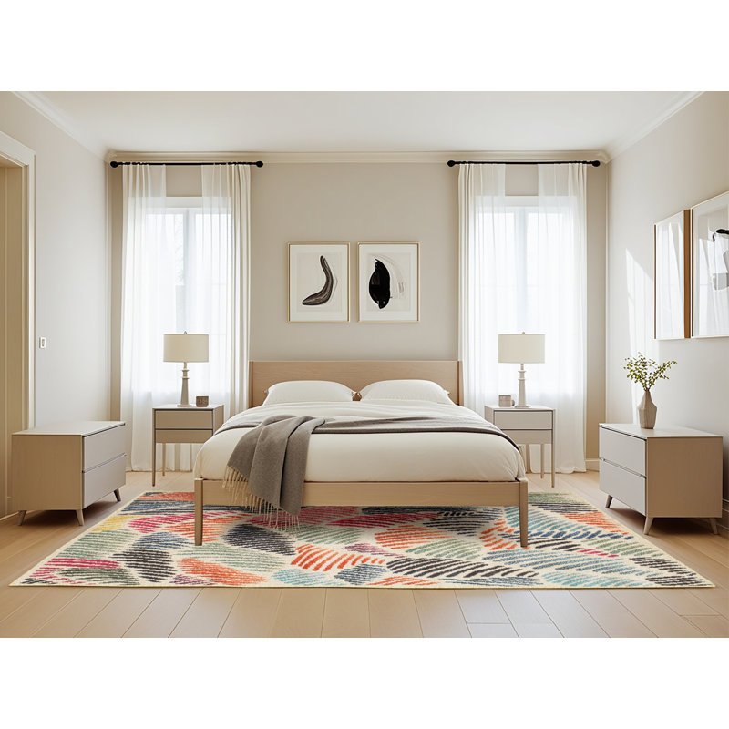 Tapis orange/rose/noir contemporaine, Rectangle 5 pi x 8 pi