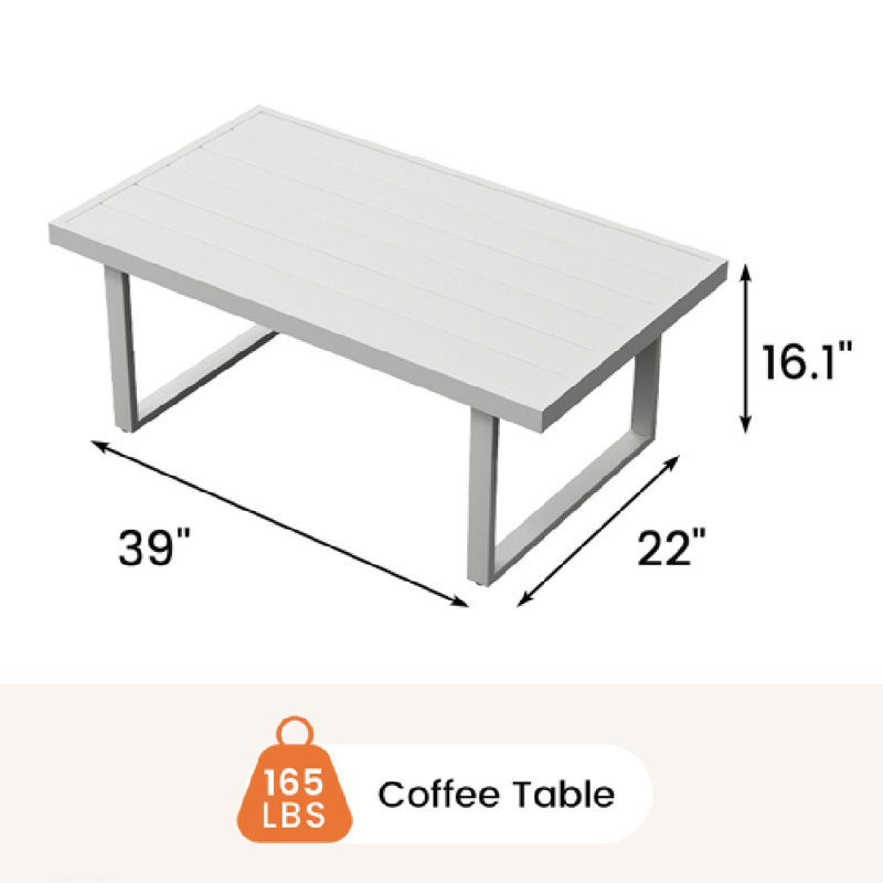 Table basse d'extérieur rectangulaire en aluminium L 39 po x l 22 po, Crème