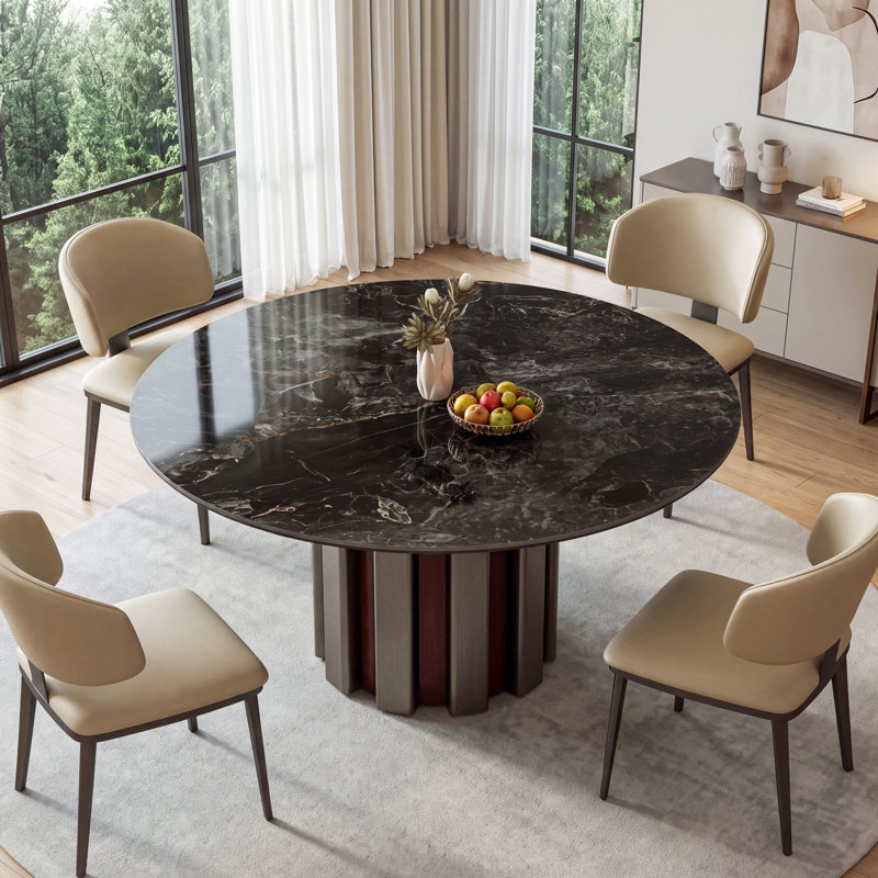 Table de salle à manger en pierre, 29.53" H x 53.15" L x 53.15" W, Black