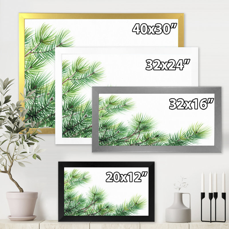 " Pine Tree Branches " Painting Print, Silver Framed Canvas, 24" H x 32" W x 1.5" D