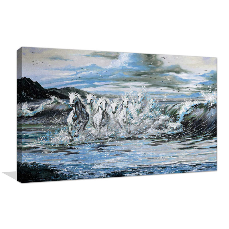 « blue ondulations », reproduction d’impression sur toile tendue, H 36 po x l 60 po x P 1,5 po
