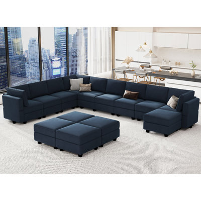 Wylodene 169.4" W Oversize Velvet Upholstered Modular Sectional Sofa Set U Shaped Couch with Storage