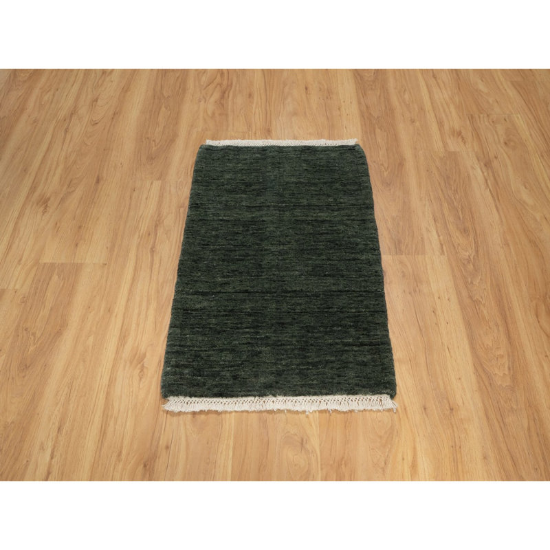 2'x2'8" Juniper Green, Plain Solid Design, Salt and Pepper Effect, Hand Loomed, Pure Wool, Sample, Mat, Oriental Rug