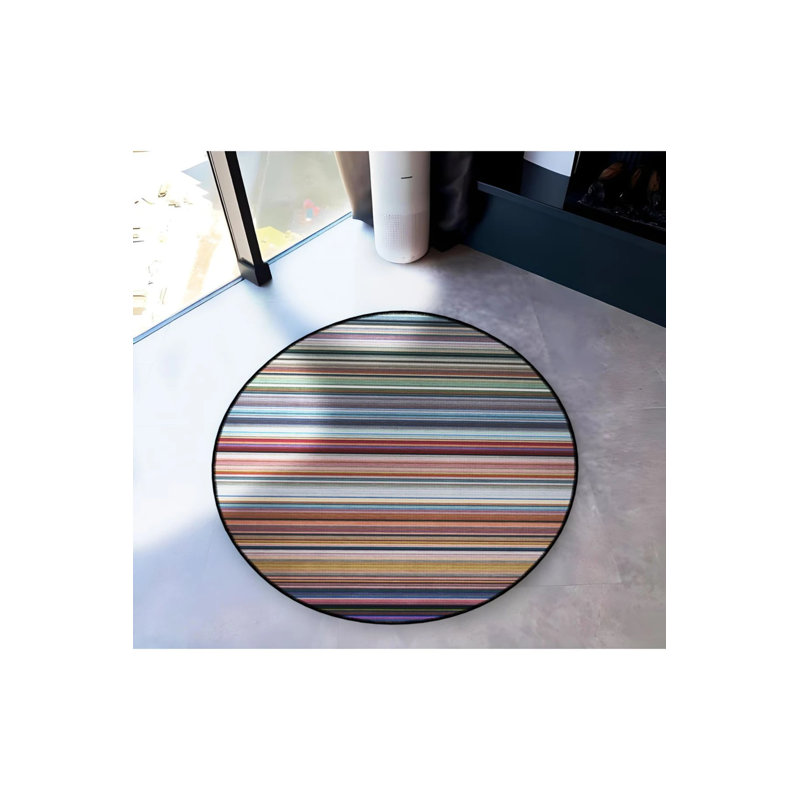 Multicolored Striped Woven Base Modern Decorative Carpet, Round 5'