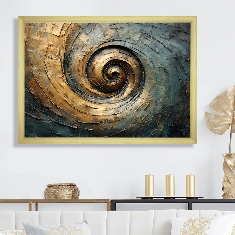 Dahir - Abstract Spirals, art mural, H 12 po x l 20 po x P 1 po, Impression dorée sur toile encadrée