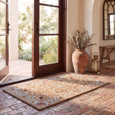 Tapis beige / bleu en laine touffeté à la main Cranmore