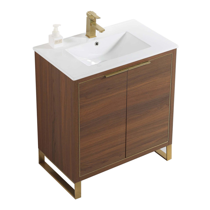 30'' Single Bathroom Vanity Set, Satin Brass, Walnut