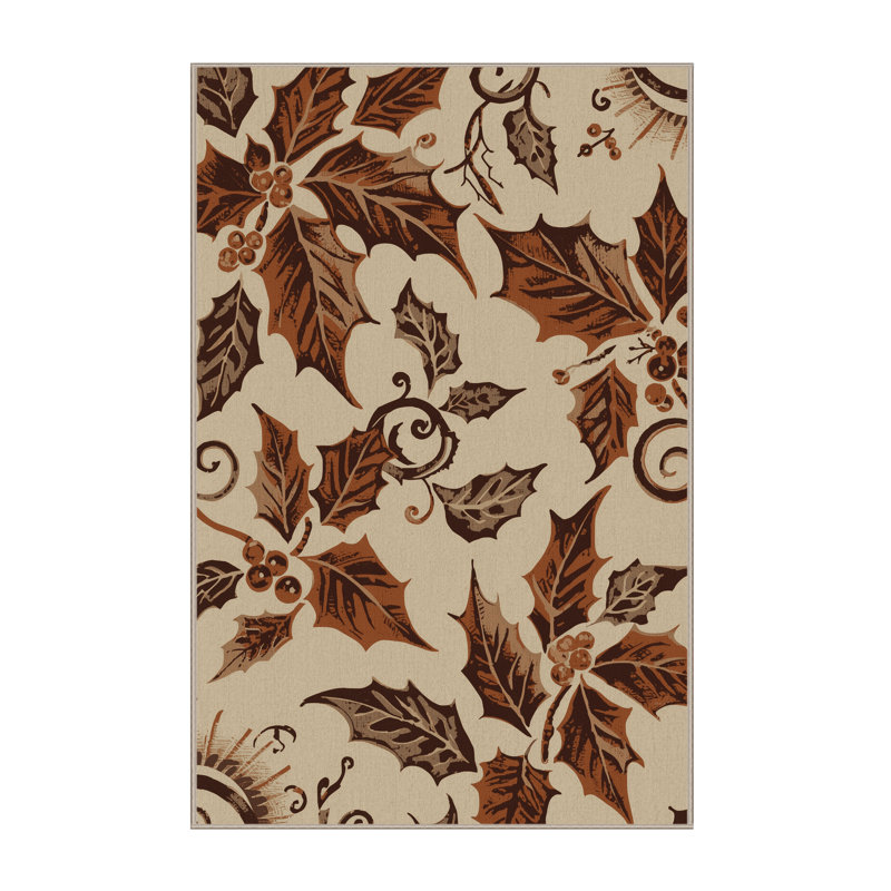 Tapis damassé classique parrilla Holly lavable à la machine en brun - reliure beige, 6 x 9
