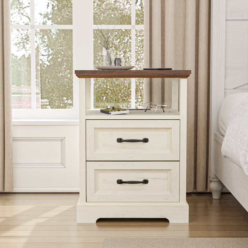 17.7'' W Farmhouse Nightstand With Charging Station