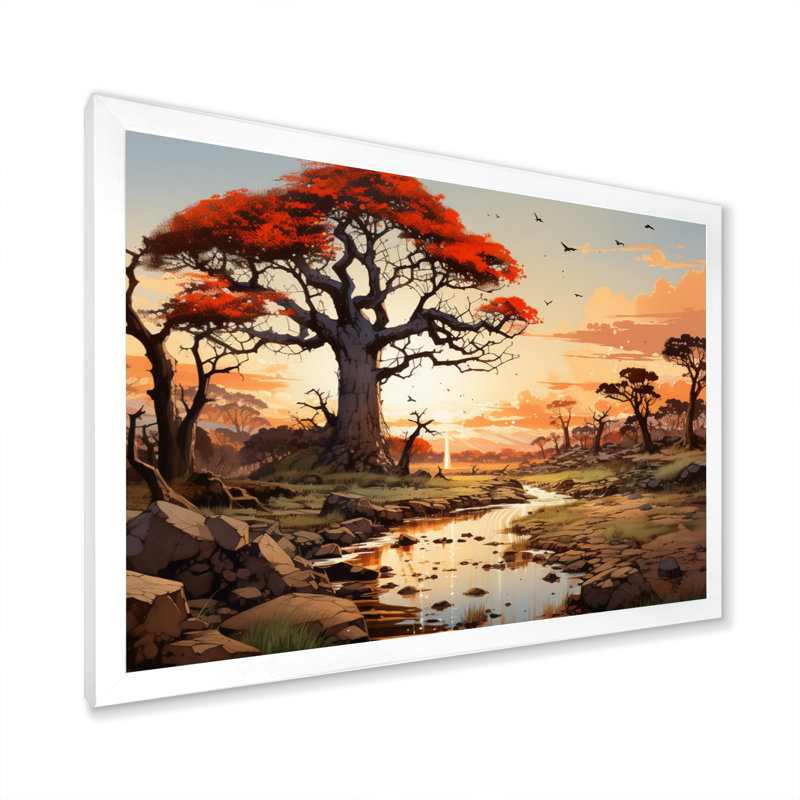 «African Baobab Tales II» sur toile, H 16 po x l 32 po x P 1 po, Cadre photo blanc