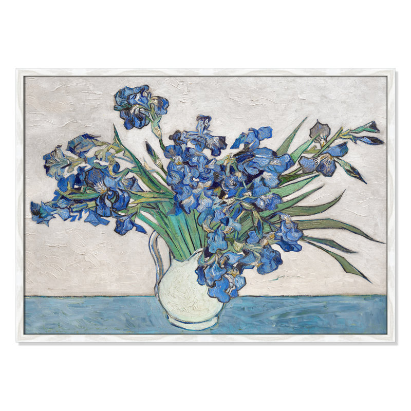 Imprimé iris bleu par Vincent Van Gogh, Cadre blanc mince, H 35,5 po x l 25,5 po, Pas de tapis