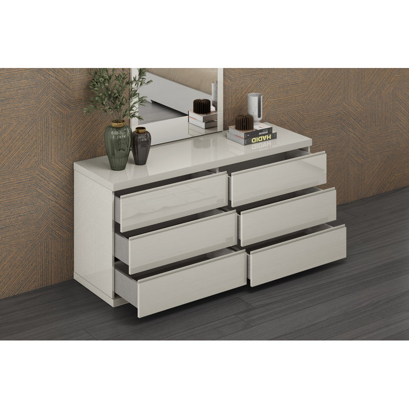 Commode double 6 tiroirs Mayberry, Gris clair