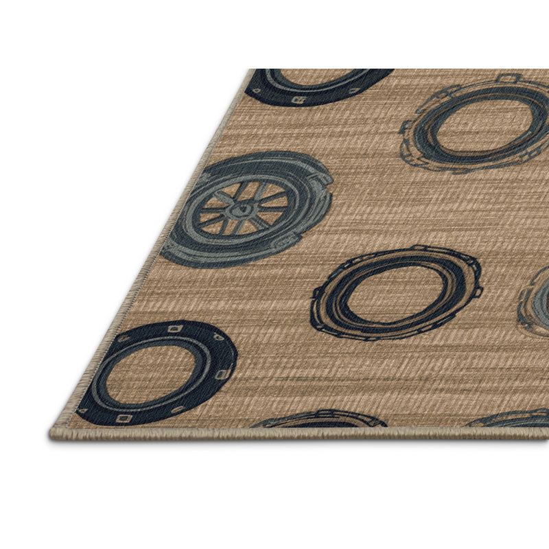 Washable Porthole frames Nautical Area Rug, Rectangle 4' x 6'