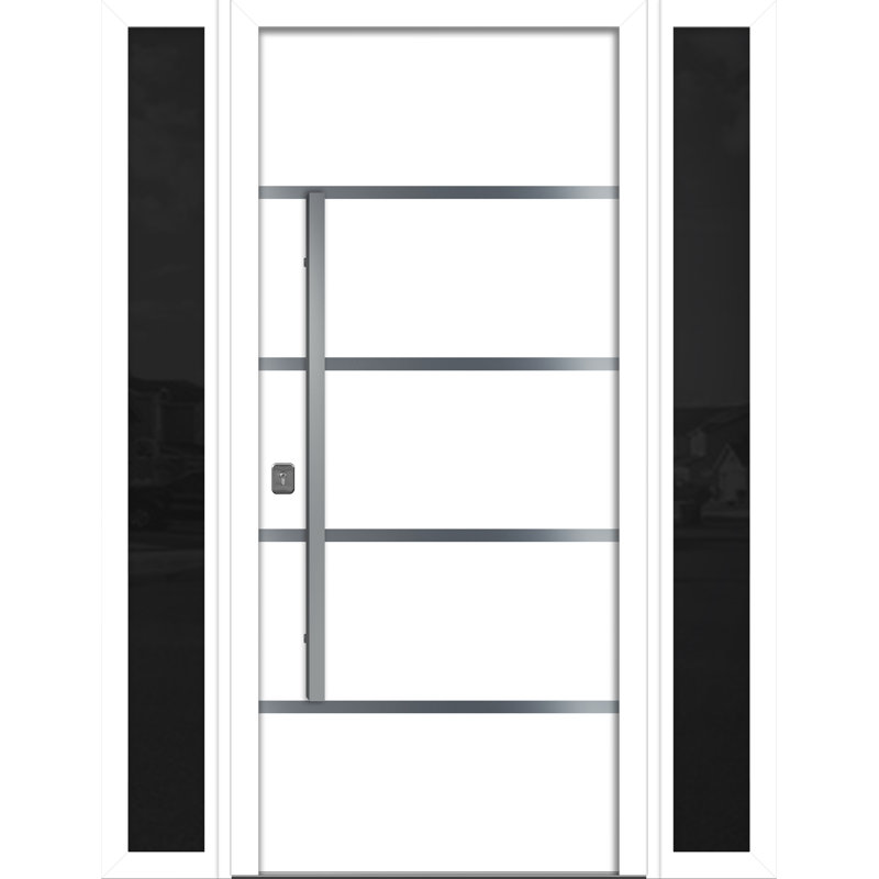 Porte d'entrée extérieure moderne en acier 36 po x 80 po - Inox S3 avec lumières latérales, Blanc, Côté droit