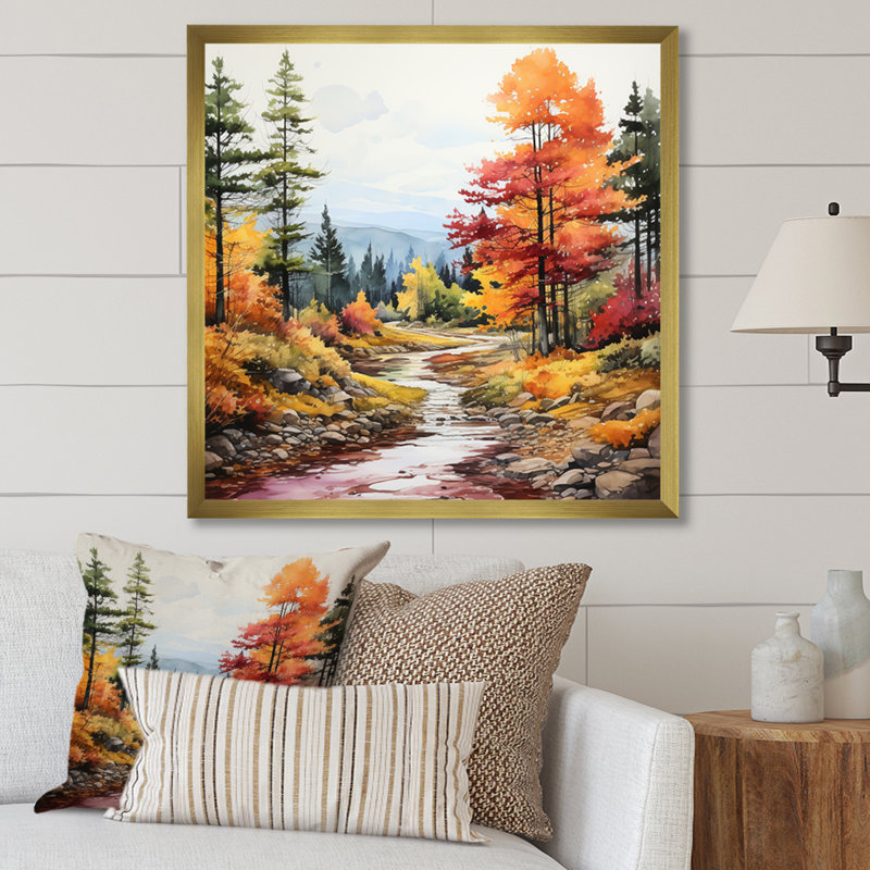 Art mural orange rivière orange tranquillité IV - rivière, H 30 po x l 30 po x P 1,5 po, Cadre doré simple