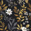 Papier peint auto-adhésif à motif floral noir Boho