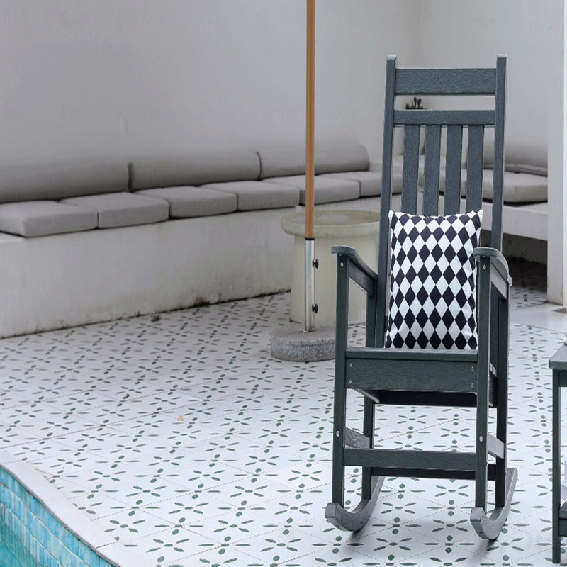 Outdoor Rocking Chair, With Wood-Texture, Black