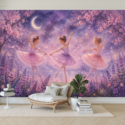 Wall Mural Peel and Stick Wallpaper Whimsical Ballerina Girls Dancing Garden Self-Adhesive Removable Contact Paper Wall Decor for Living Room Bedroom 100"H x 144"W