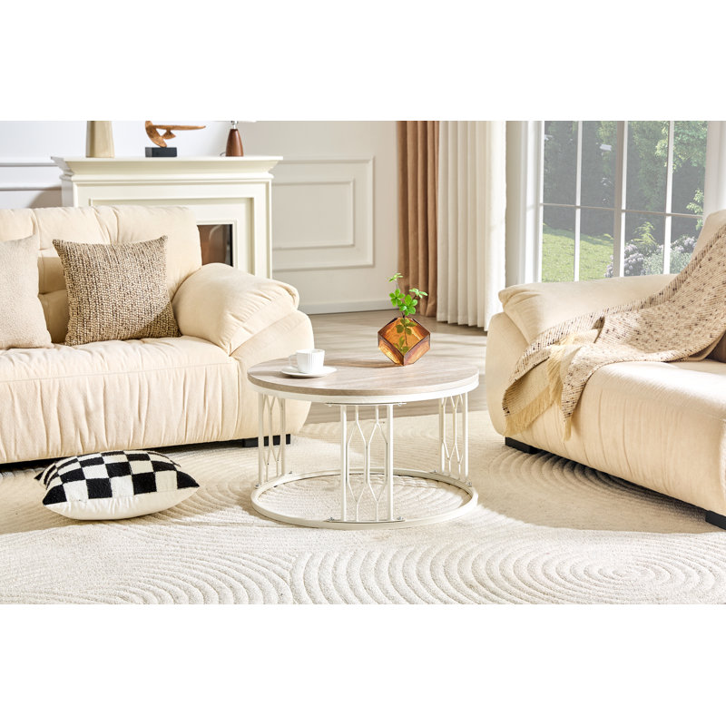 Table basse ronde avec base robuste, White Top/White Base