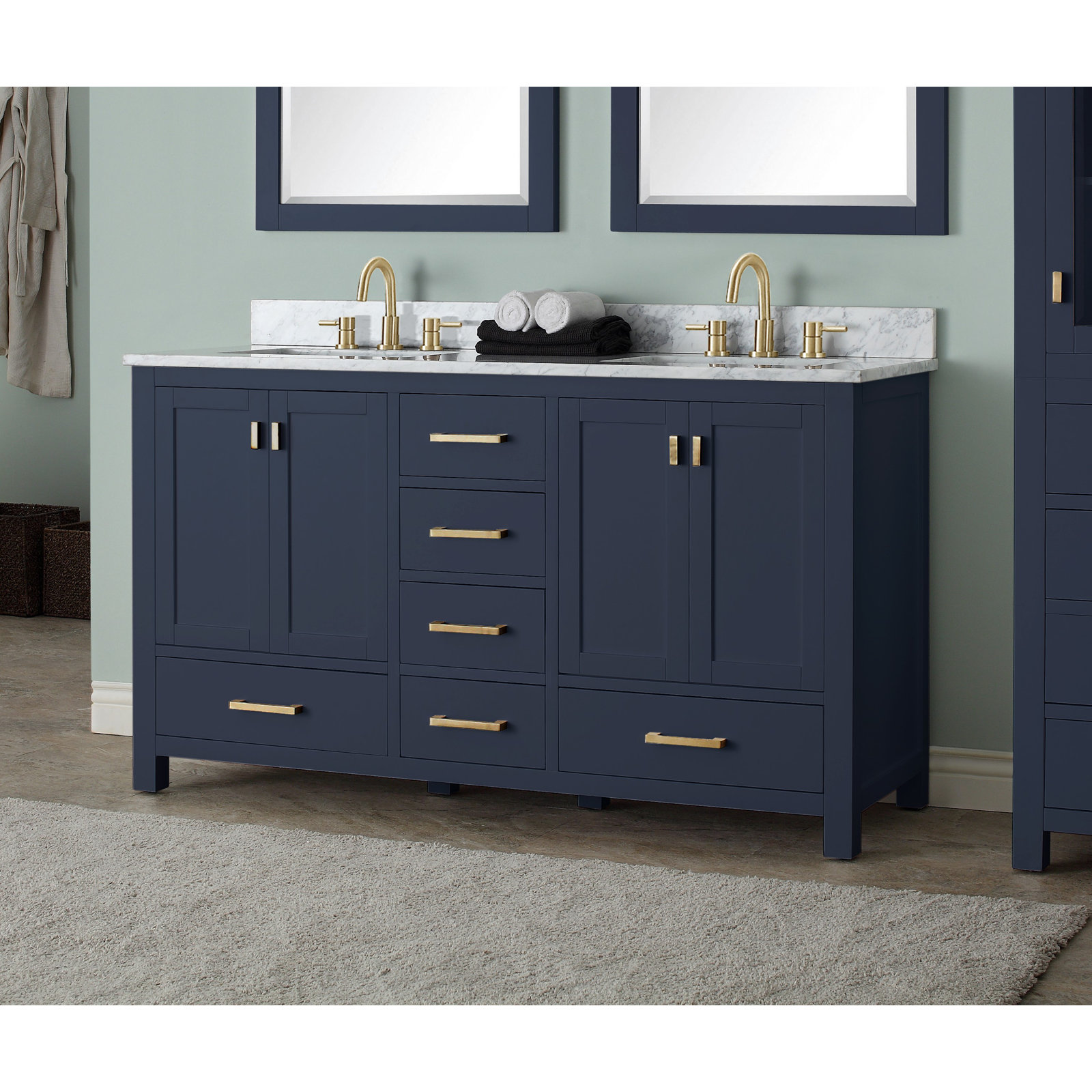 Souther Double Bathroom Vanity Base, Navy Blue