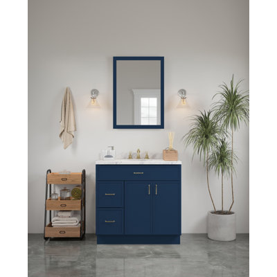 24-in x 34-in Slim Shaker Framed Vanity Mirror, Navy Blue