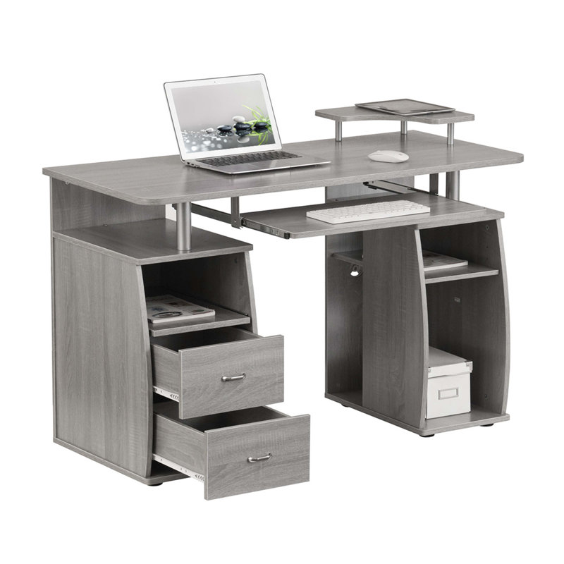 Bureau d'ordinateur complet avec rangement, gris, Gris
