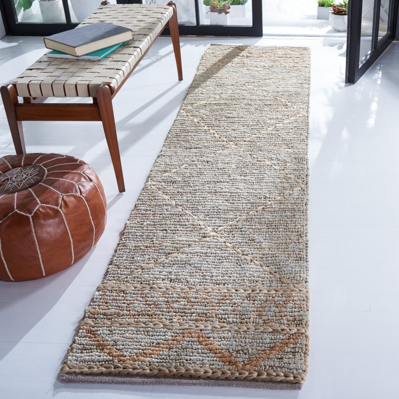 Kilim Hand Woven Jute Geometric Rug, Runner 2'3" x 9'