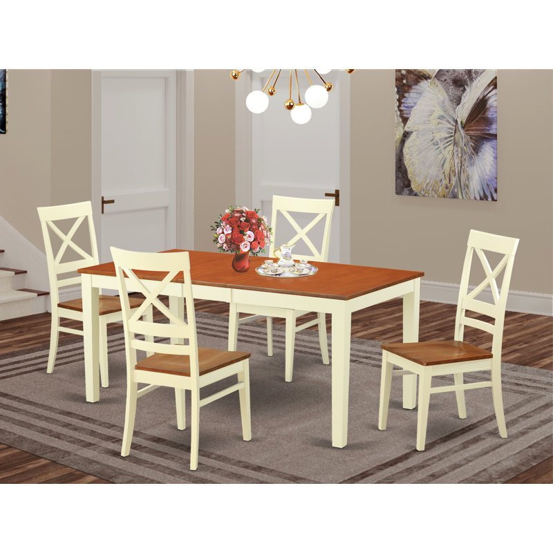L'ensemble de salle à manger 5 pièces comprend une table de salle à manger rectangulaire avec feuille papillon et 4 chaises de cuisine, babeurre et cerise