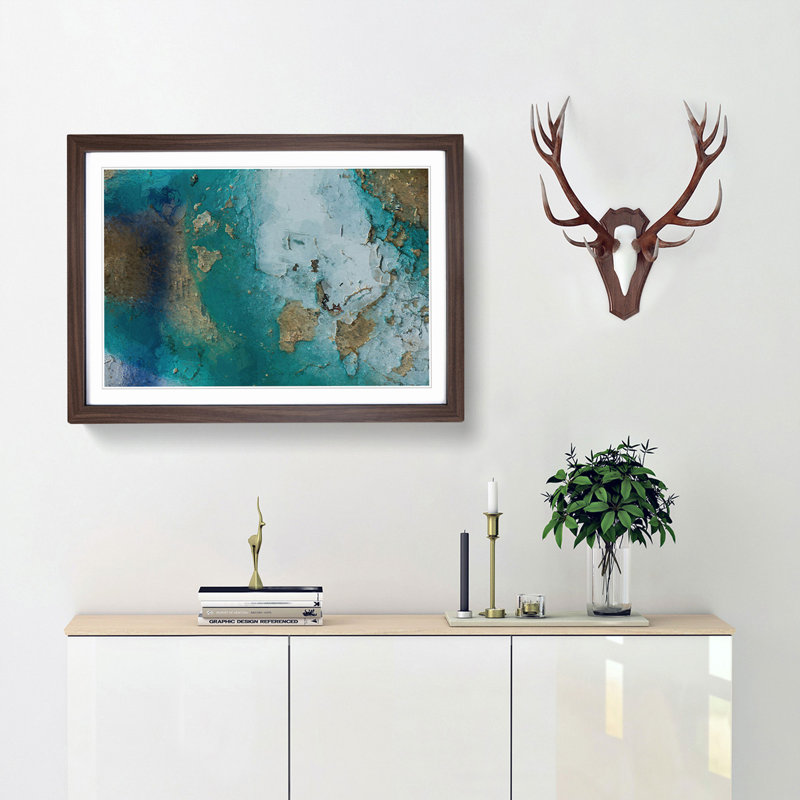Cracked Affection in Abstract - Picture Frame Painting Print, 48cm H x 65cm W x 2cm D, Walnut Framed