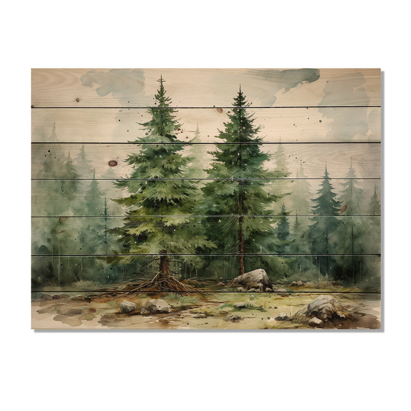 Minimalisme pin arbre forêt III - pin sur bois, H 10 po x l 20 po
