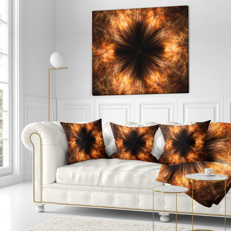 Fractale fleur noire brune - coussin à imprimé floral, 16 po x 1 po, Coussin décoratif