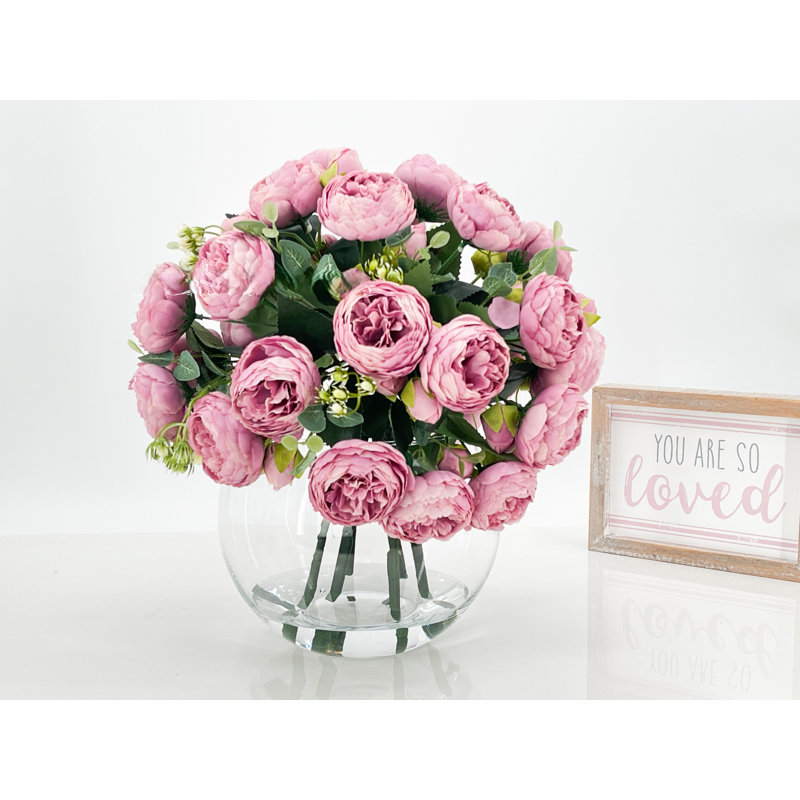 Centre de table artificiel avec pivoines roses, Rose