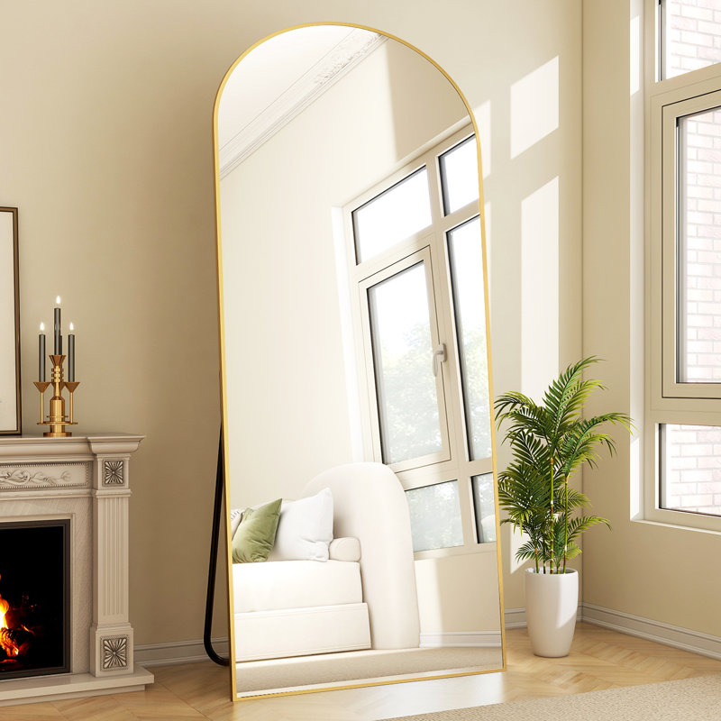 Aluminum Frame Arched Shatterproof Full Length Mirror - Basics by Wayfair™, Gold, 71" x 30"