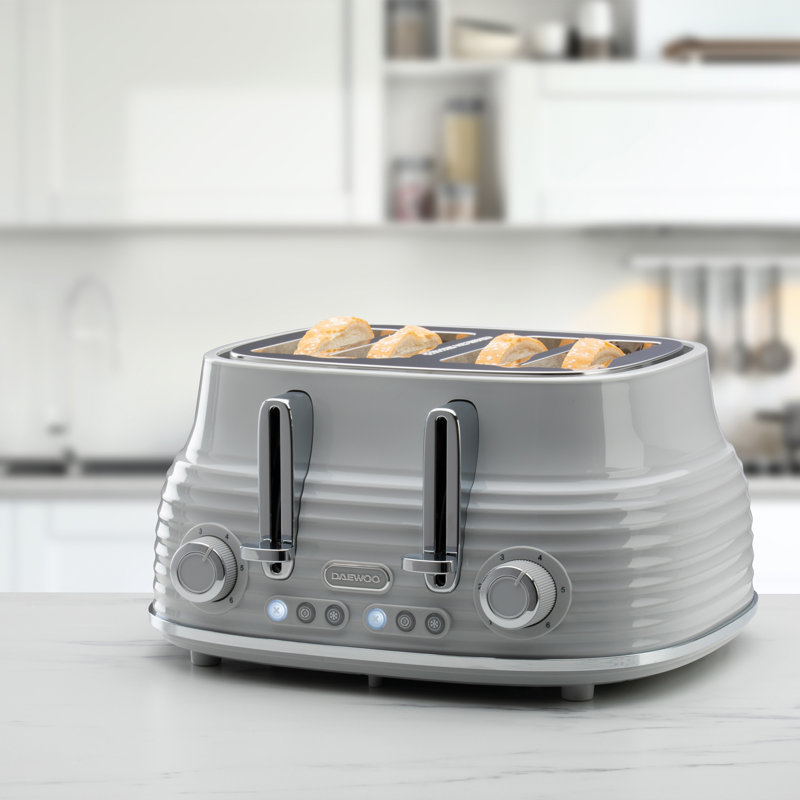 Daewoo Sienna 4 Slice Toaster With High Lift Handle Cream, Grey