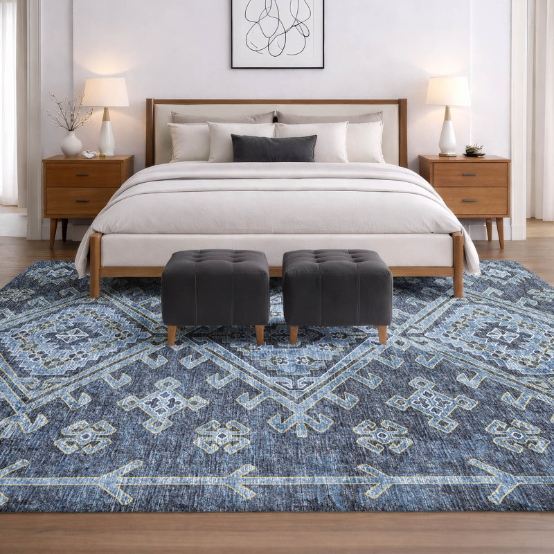 Tapis aztèque ADS73, Bleu, 10 pi x 14 pi