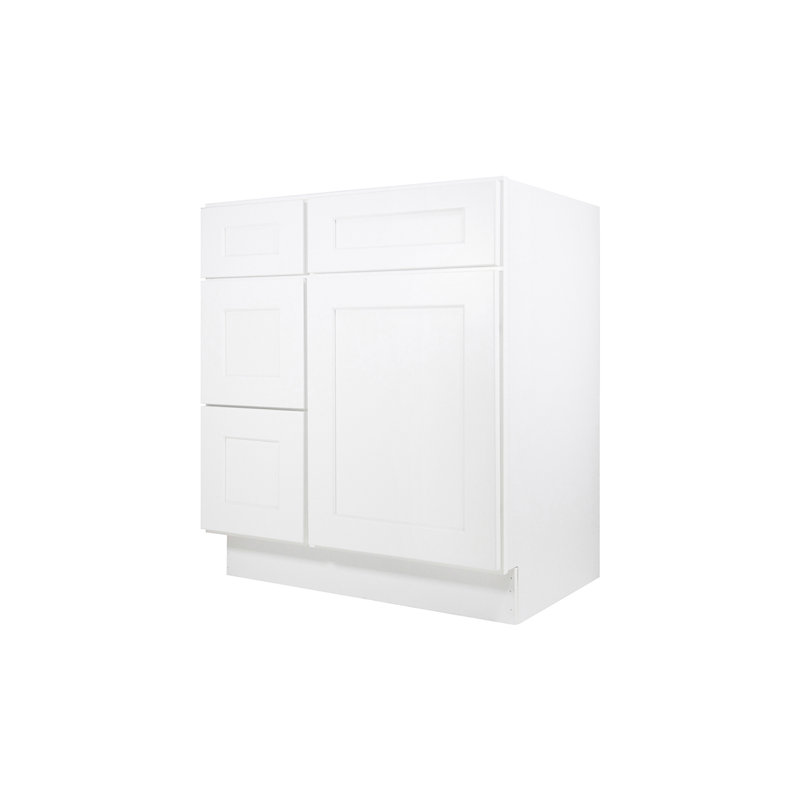Shaker White Solid Wood Freestanding Vanity Cabinet with Left Drawers