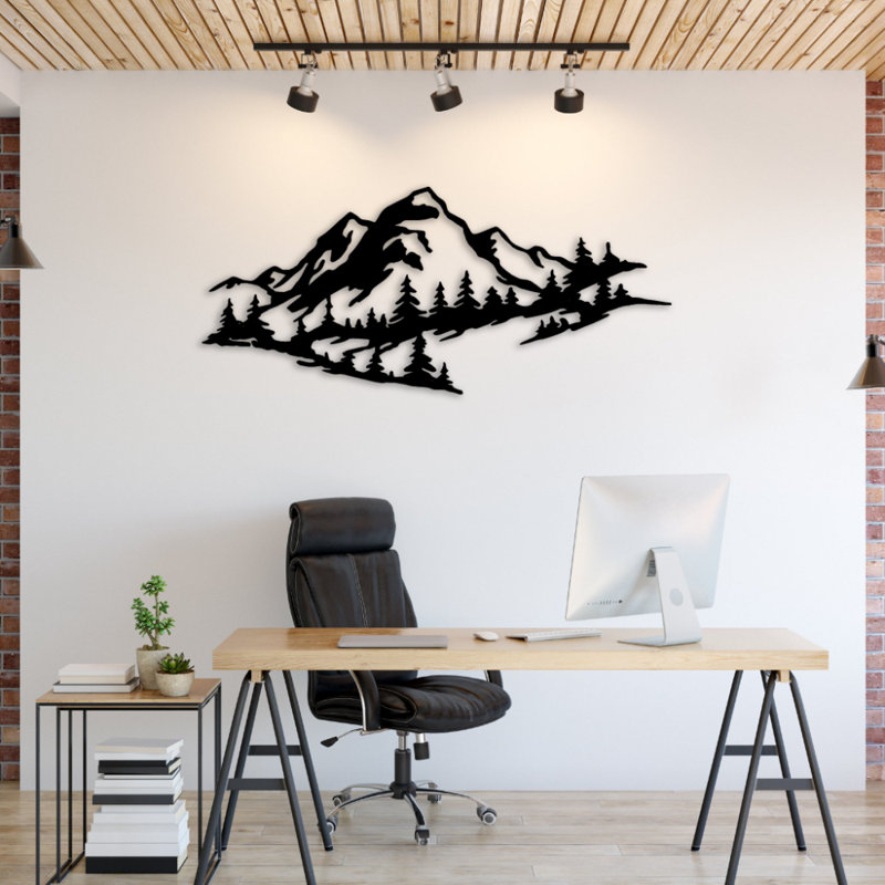Art mural en métal Mountain View, H 22 po x l 47 po x P 0,12 po, Noir