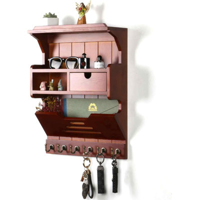 Email Organizer Wall Mounted With Storage Drawers And 6 Hooks